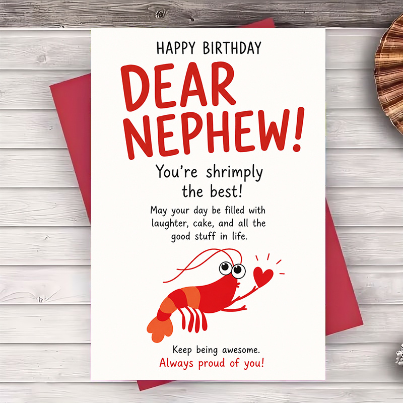 TEMU 1 Envelope And 1 Funny Greeting Card Happy Birthday Greeting Card For Nephew Funny Shrimp Design Flat Card For Birthday Celebration Gift Giving