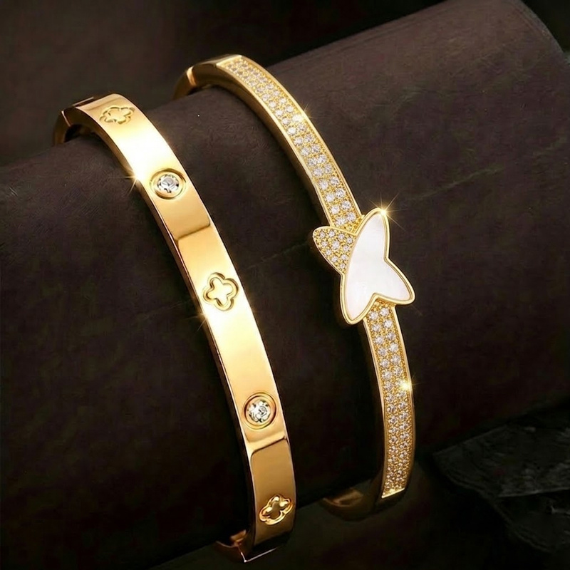 2pcs Mother-of-Butterfly Design Stainless Steel Bangle Set