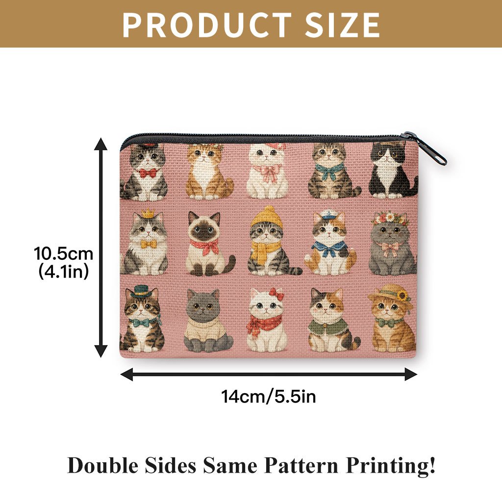 TEMU 【商品名】コインパース、全猫が可愛い服装を着た猫プリント コインパース、コンパクトで軽量、コイン、現金、鍵、口紅、イヤホン、小さな書類、小型ウォレットと持ち運び可能なミニ、手洗い可能