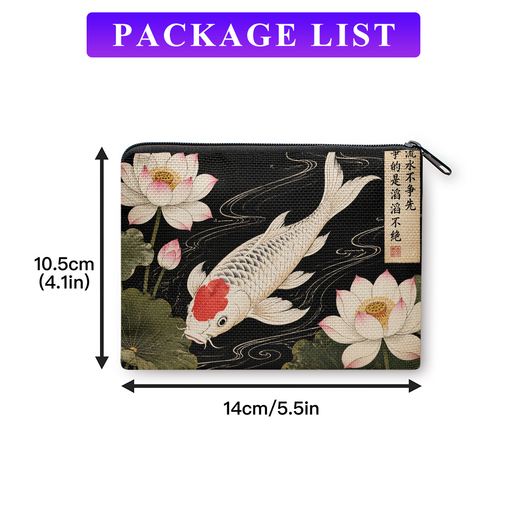 TEMU Coin Purse, Koi Fish With Lotus -material Double, Compact Portable Coin Storage Suitable For Keys, A Practical Organizer For , Perfect Gift For