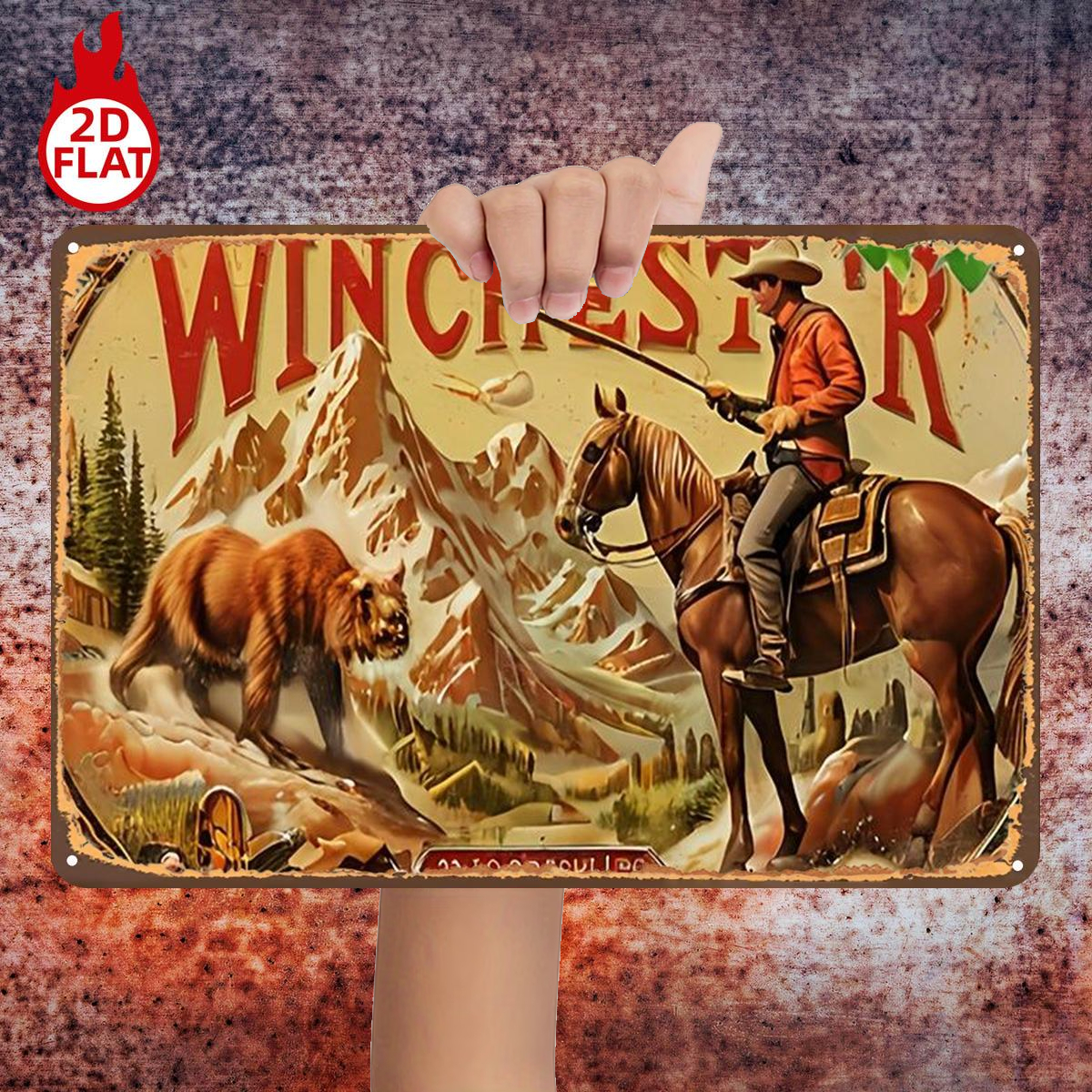TEMU 2d Flat, 2d Flat 1pc,"winchester: A Frontier Adventure With A Hunter And Bear Mountains",metal Lron Sign,size(8"x12"/20cm*30cm)decoratve