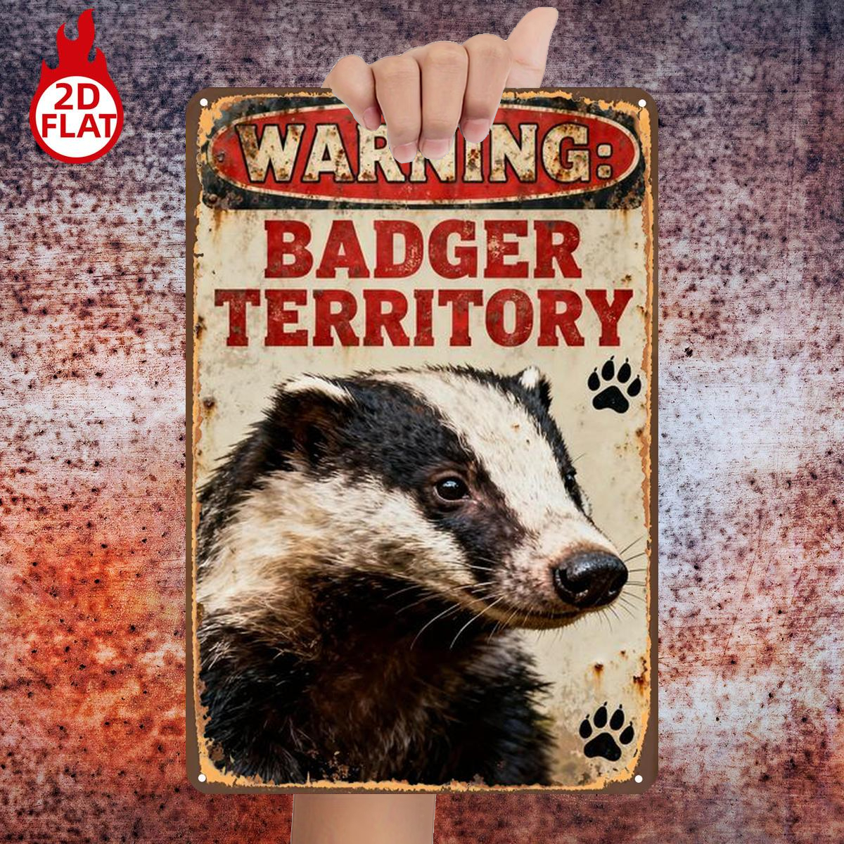 TEMU 2d Flat, 2d Flat 1pc, Warning: Badger - !, Metal Iron Sign, Size (8x12/20cm X 30cm), Decorative Painting/room/restaurant/bar/door/garage Decor