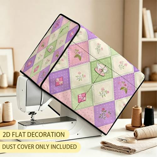 2d flat sewing machine dust cover afternoon tea bouquet themed design with storage bag and without machine gift for mom suitable for most sewing machines sewing storage
