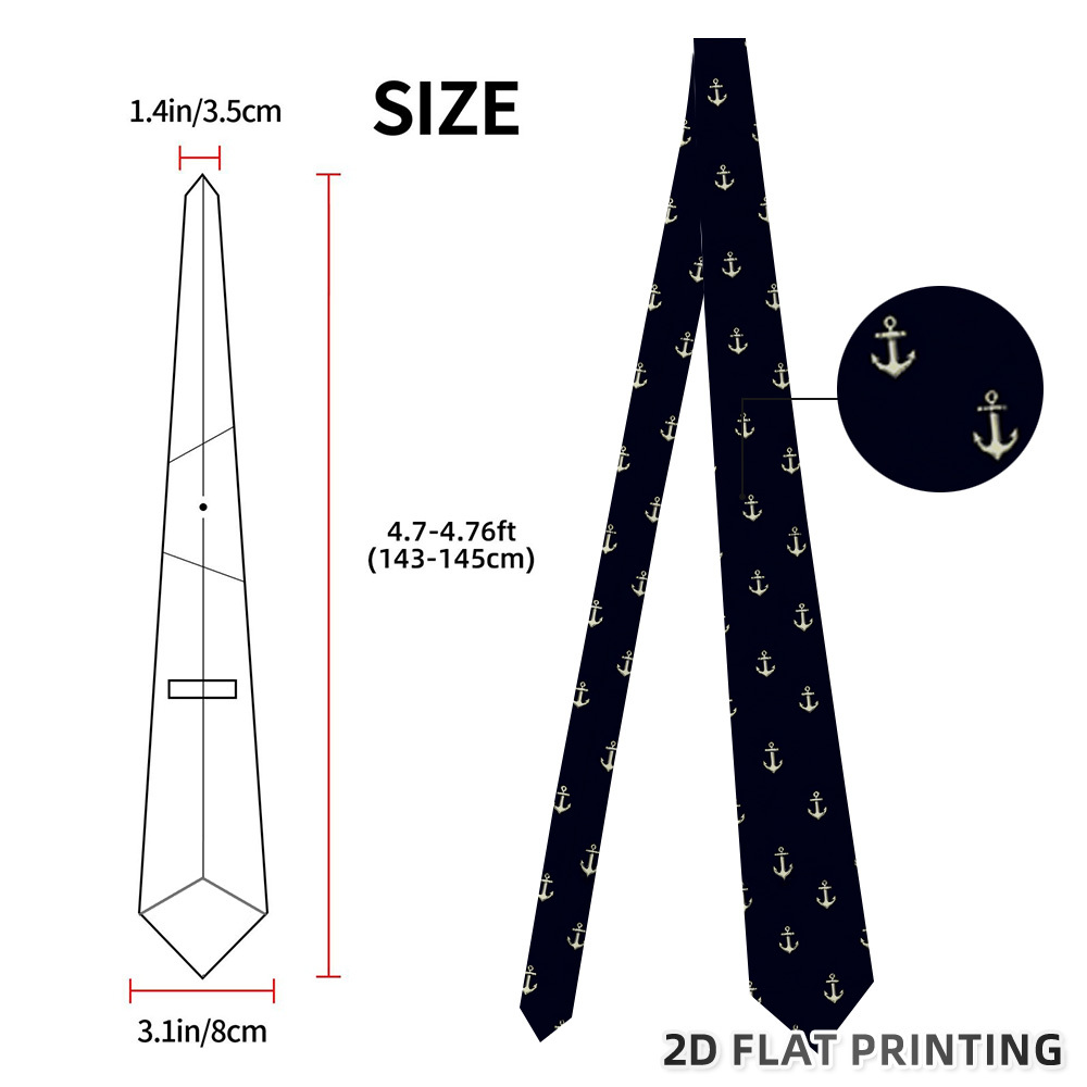 TEMU (2d Flat) 1pc Nautical Anchor Pattern Printed Tie, Lightweight Soft Necktie For Formal Events, Costume Parties, , Office Wear, An Ideal Gift For