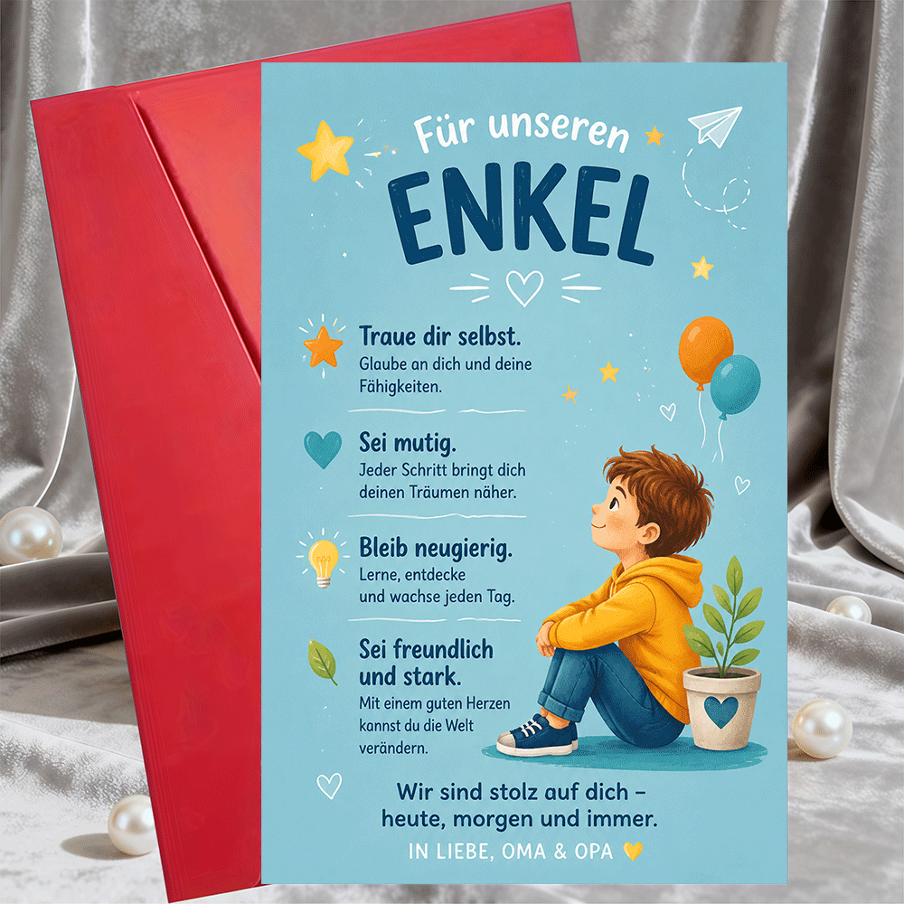 Image of 1 Greeting Card + 1 Envelopeinspirational Greeting Card For Grandson Encouragement Message Flat Note Card For Birthday Graduation Or Special Occasion From Grandparents1 Greeting Card + 1 Envelope
