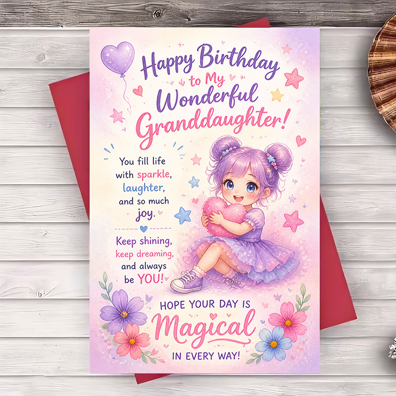 TEMU 1 Envelope, 1 Greeting Card: Granddaughter's Birthday Card, Design, Suitable For Birthday Celebrations And Special Family Occasions