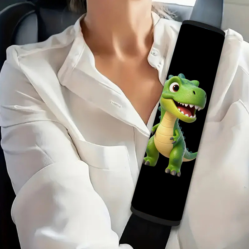 TEMU 1pc 3d Cute Cartoon Green Rex Dinosaur Car Seat Belt Cover, Lovely Cartoon , Seat Belt Padding Straps For All Vehicles, Seat Belt Cover Shoulder