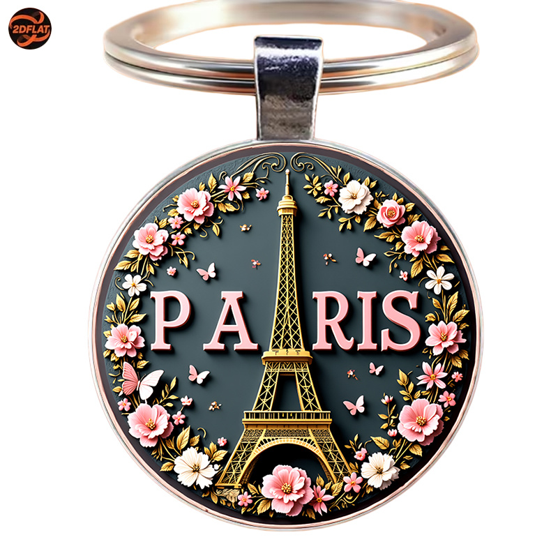 TEMU Llavero de 1 pieza, estilo temática Eiffel, decoración de pintados a en , elegantes florales y de mariposas, recuerdo romántico, adecuado para