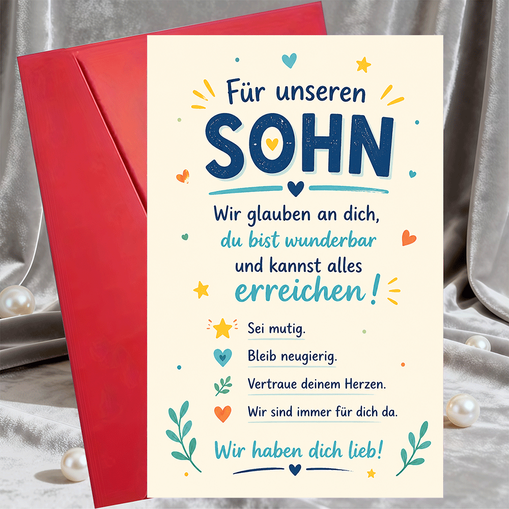 TEMU 【party Invitations】1 Greeting Card + 1 Envelopeinspirational Greeting Card For Son Encouragement Message Flat Note Card For Birthday Graduation