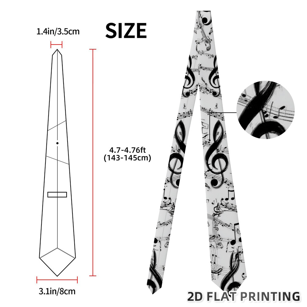TEMU Cravate Imprimée de Notes de Musique 1 pièce (Plat 2D), Douce et Tendance pour Fêtes Cosplay et Événements à Thème, Accessoire de Mode