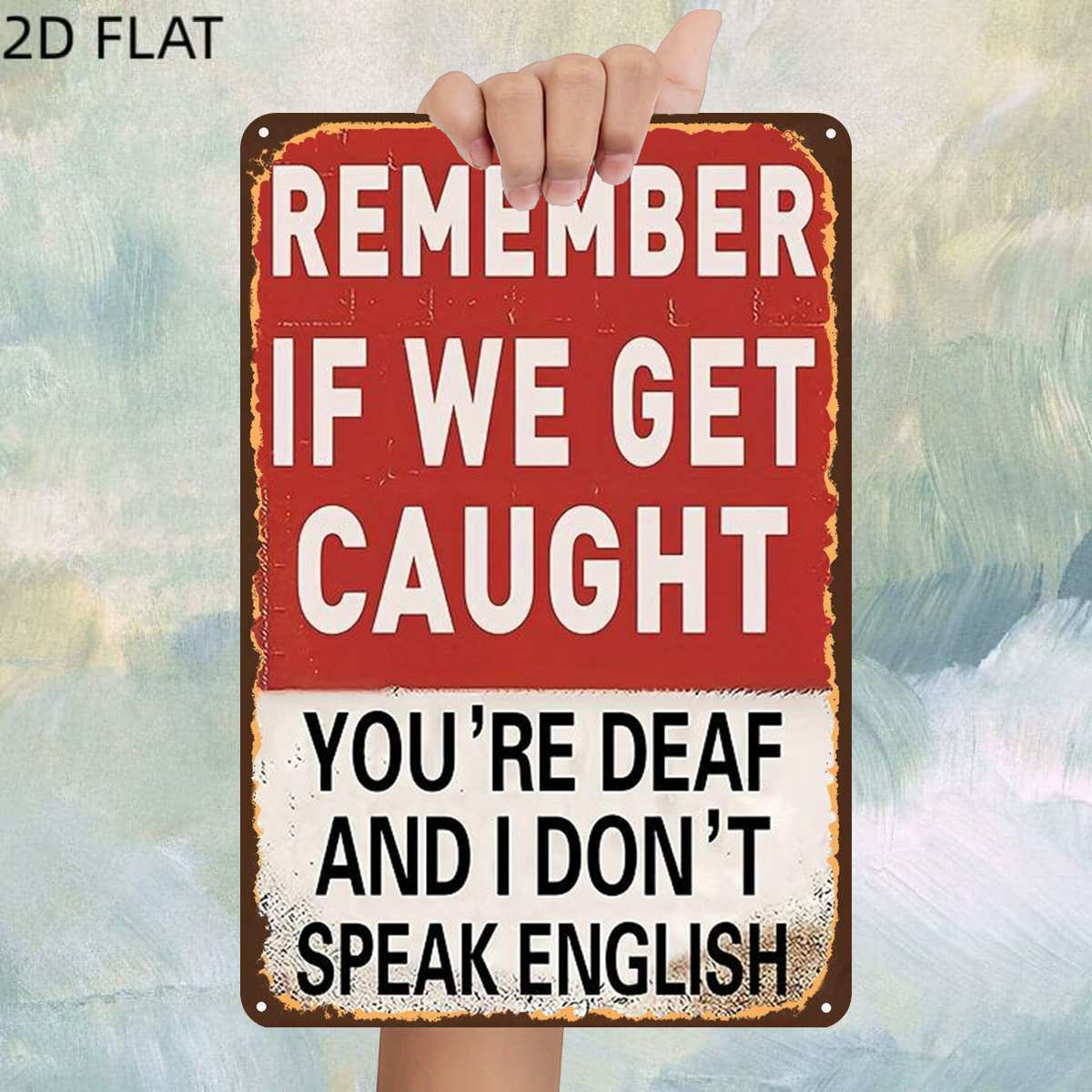 TEMU Plat 2D, Plat 2D, 1 pièce, Panneau en métal fer "Vintage -toi : Si on se fait , tu es et je ne pas anglais", Trous pré-percés, Décoration murale