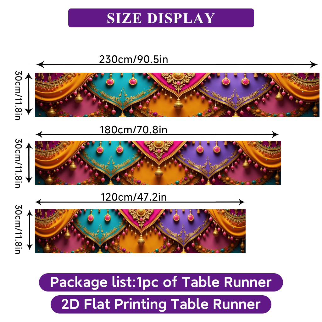 TEMU 2d Flat Printing Table Runner 1pc, Traditional Indian Colorful Decoration Printed Table Runner, Decorative Polyester Rectangular Tablecloth For