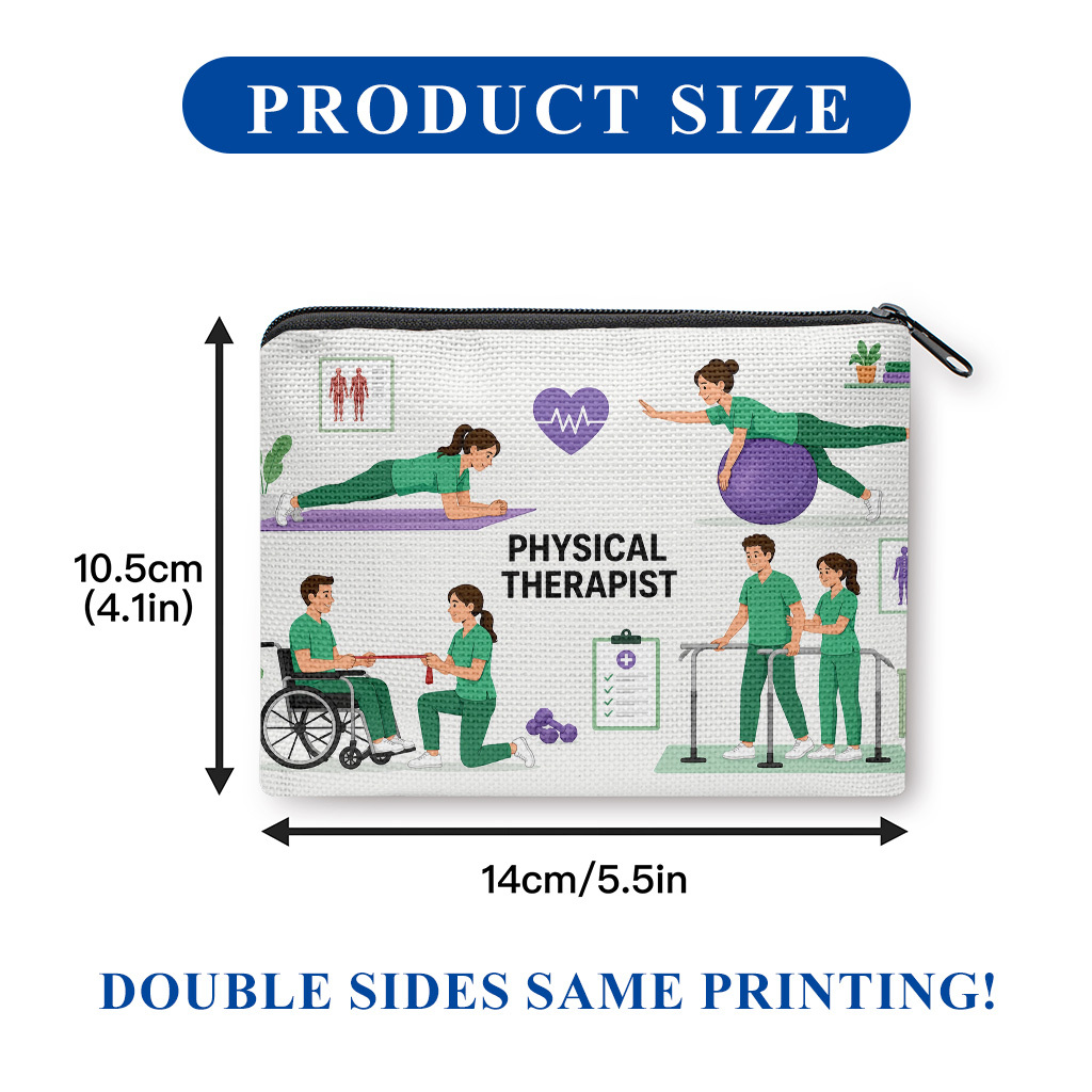 TEMU Coin Purse 1pc, Physical Therapist Daily Tasks Double-sided Printed Coin Purse, Key And Change Storage Bag, Portable Zipper Pouch, Clutch Bag,