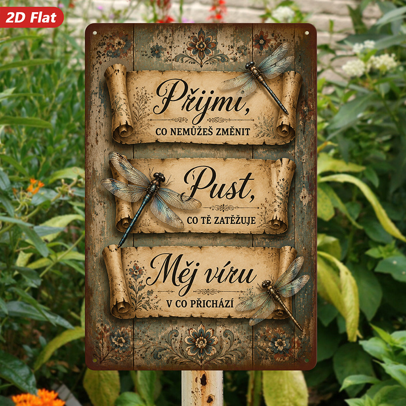 TEMU 2d Flat, 1pc Metal Sign Wall Art, Vintage-style Decorative Painting, , Dragonfly , Czech Text, Home Decor, Suitable For Living Room, Study, Safe