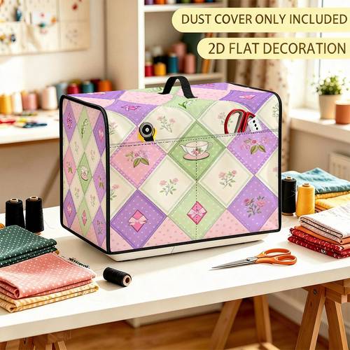 item picture 2d flat sewing machine dust cover afternoon tea bouquet themed design with storage bag and without machine gift for mom suitable for most sewing machines sewing storage