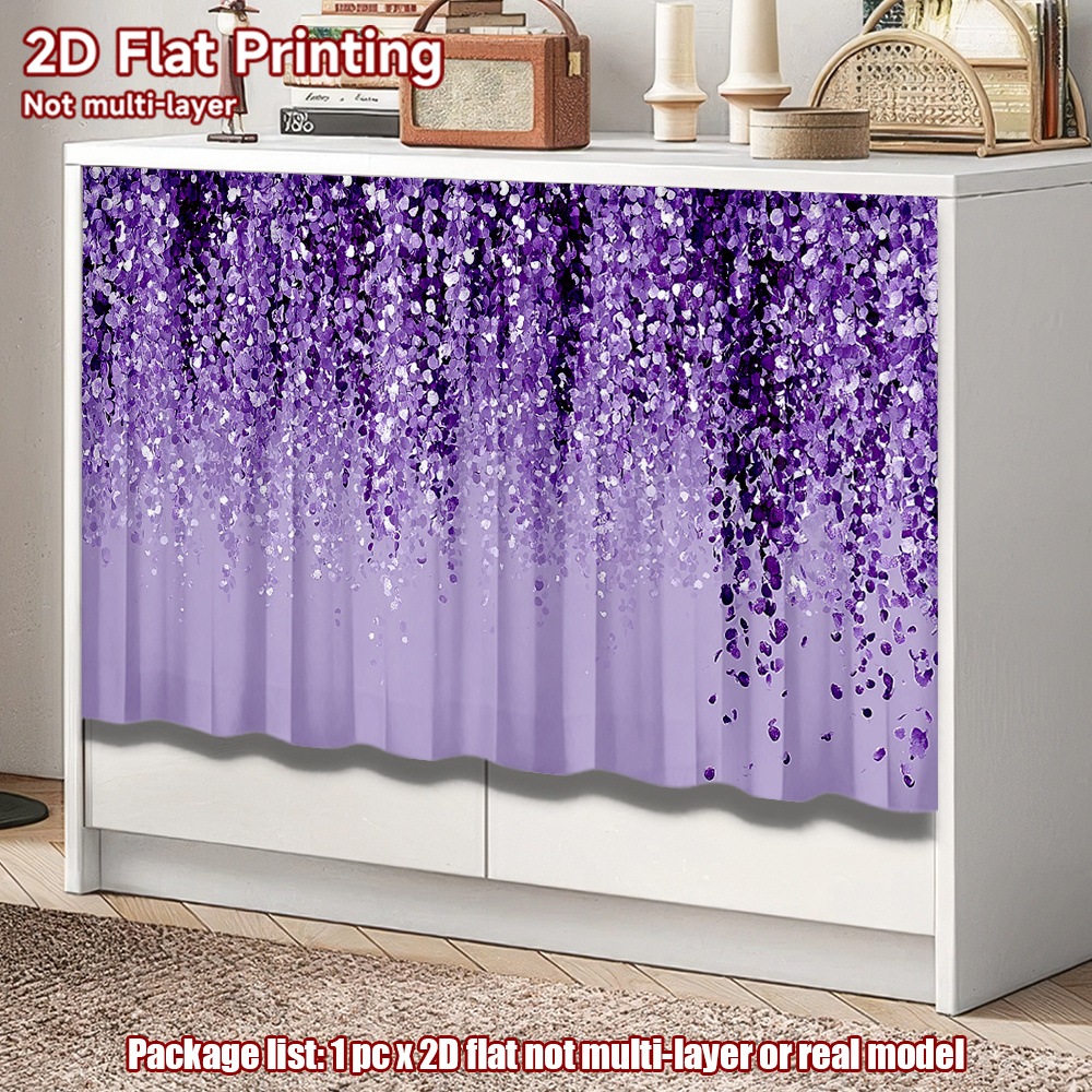 TEMU 2d Flat, 1pc -blocking Curtain Skirt Suitable Cabinet Cover & Table Skirt, Purple Hanging Petals Pattern, Wrinkle-resistant Machine Washable