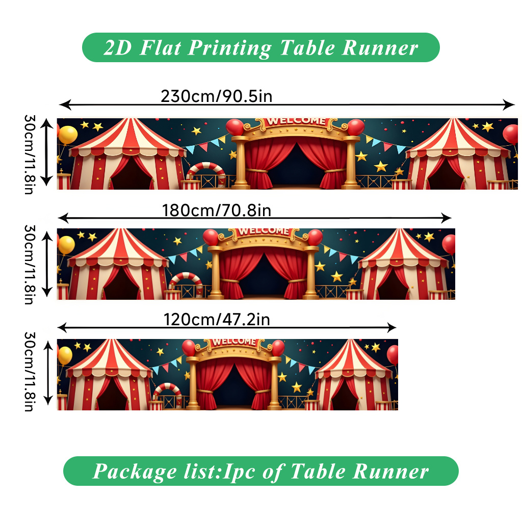 TEMU 2d Flat Printing Table Runner 1pc, Circus Stage Festive Scene Polyester Table Runner, For Holiday Dining And Home Decor, Indoor/outdoor Party