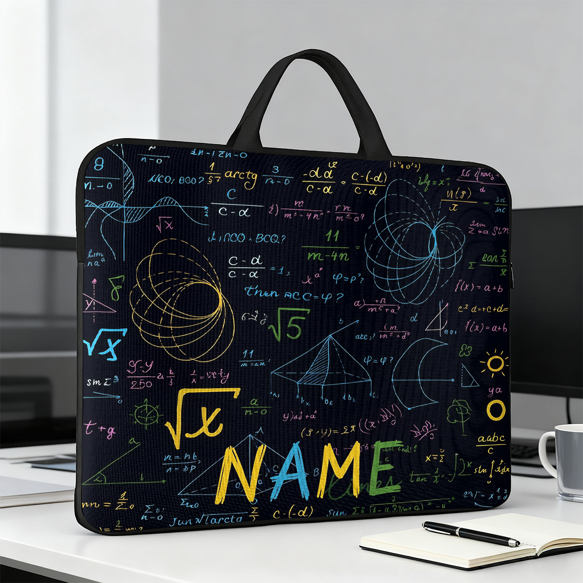 Customized Math Equations Themed Laptop Bag with Handle