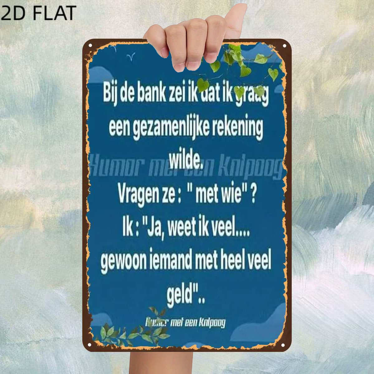 TEMU 2D Plat, 1 stuk, Vintage "Bankgrap: 'Ik wil een gezamenlijke rekening met jou' – Een humoristische kijk op relaties en geld" Metalen IJzeren