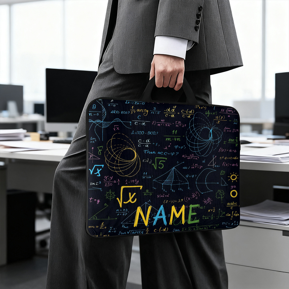 Customized Math Equations Themed Laptop Bag with Handle