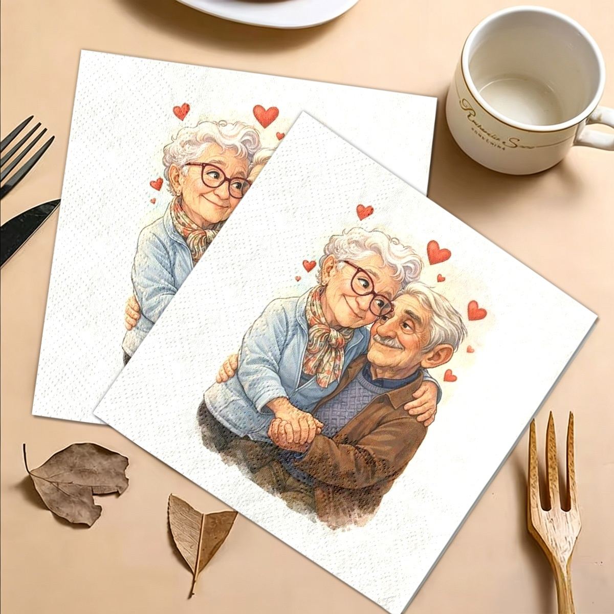 TEMU 20pcs Loving Elderly Couple Theme Napkins, Suitable For Shower Parties, Holiday Gatherings, Restaurant Banquets, Rich Occasions Table Decoration