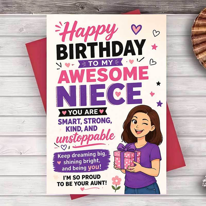 TEMU Une Enveloppe et Une Carte de Joyeux Anniversaire pour une Nièce Incroyable de Tante, Message Inspirant pour la d'Anniversaire et Cadeau