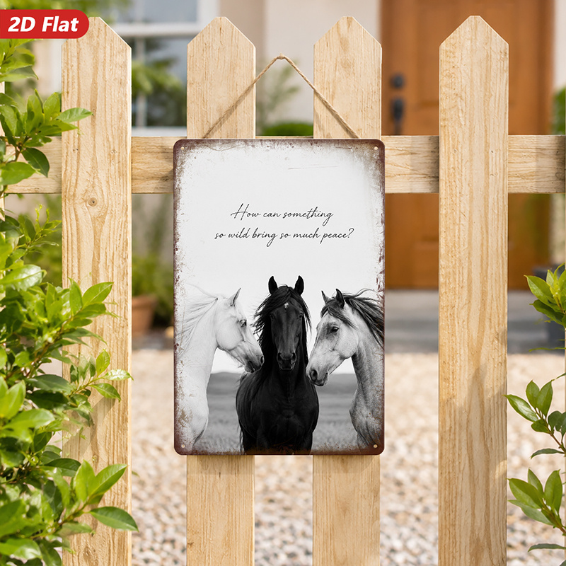 TEMU 2D Plat, Metalen Bord Muurkunst, Paarden Woondecoratie, Inspirerende Quote "Hoe Kan Iets Zo Wild Zoveel Brengen?", Minimalistische Stijl, voor