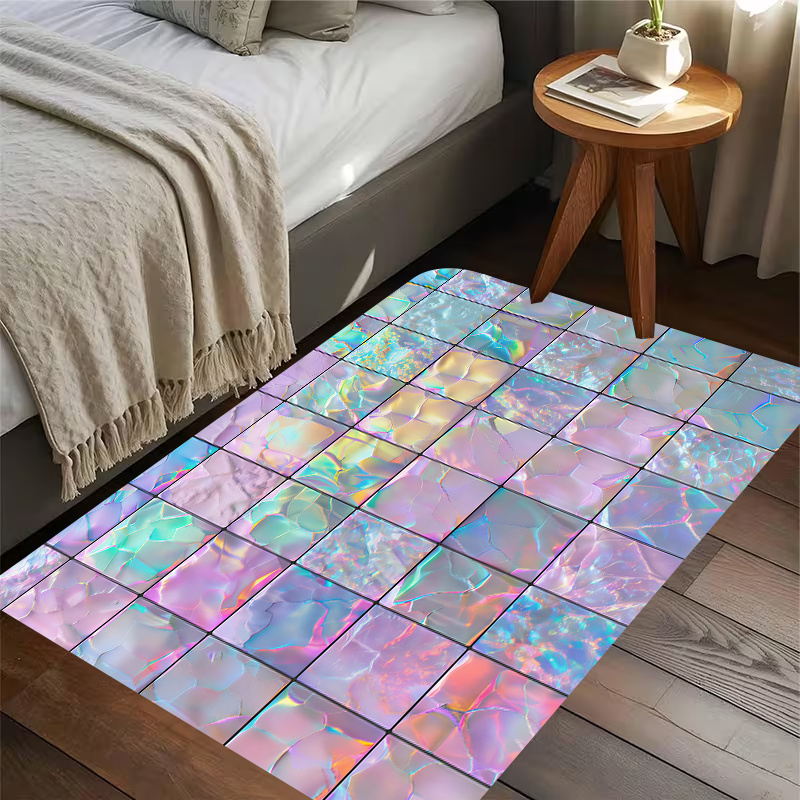 TEMU 1pc, 2d Flat Printing, Iridescent Checkered Bedroom Bedside Mat, Perfect For Holiday Dining And Home Decor, Indoor/outdoor Party Decoration
