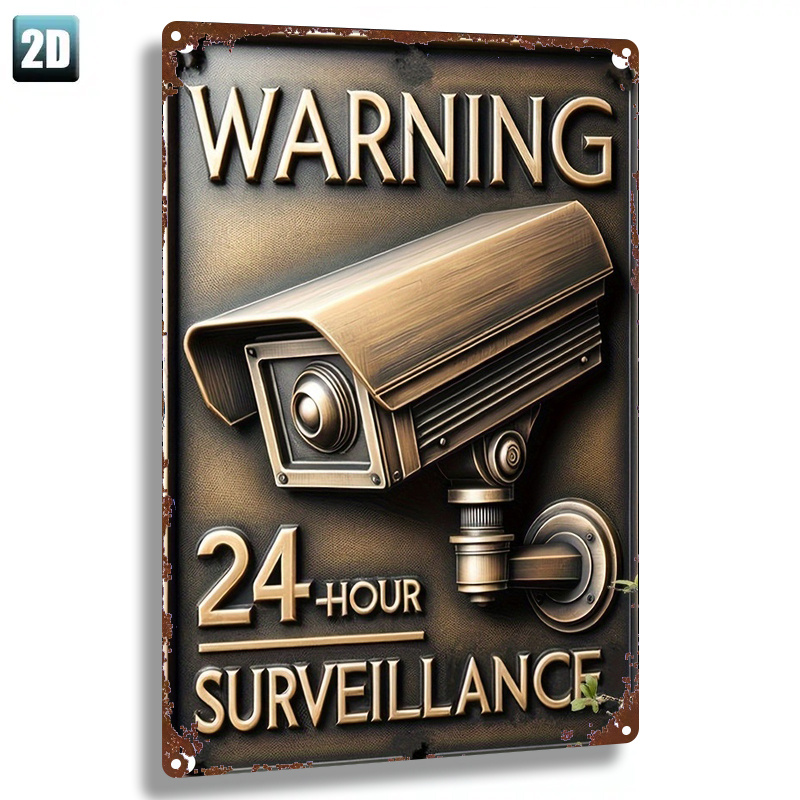 TEMU 2d Flat, 1pc, Metal Sign,"vintage 24-hour Surveillance Camera ".a Retro Wall Hanging Suitable For Homes, Bars, Garages, Clubs, Restaurants And