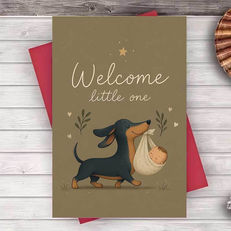 TEMU 1 Envelope And 1 Greeting Cardcute Dachshund Greeting Card For New Parents Welcome Celebration Gift Card For Greeting Card