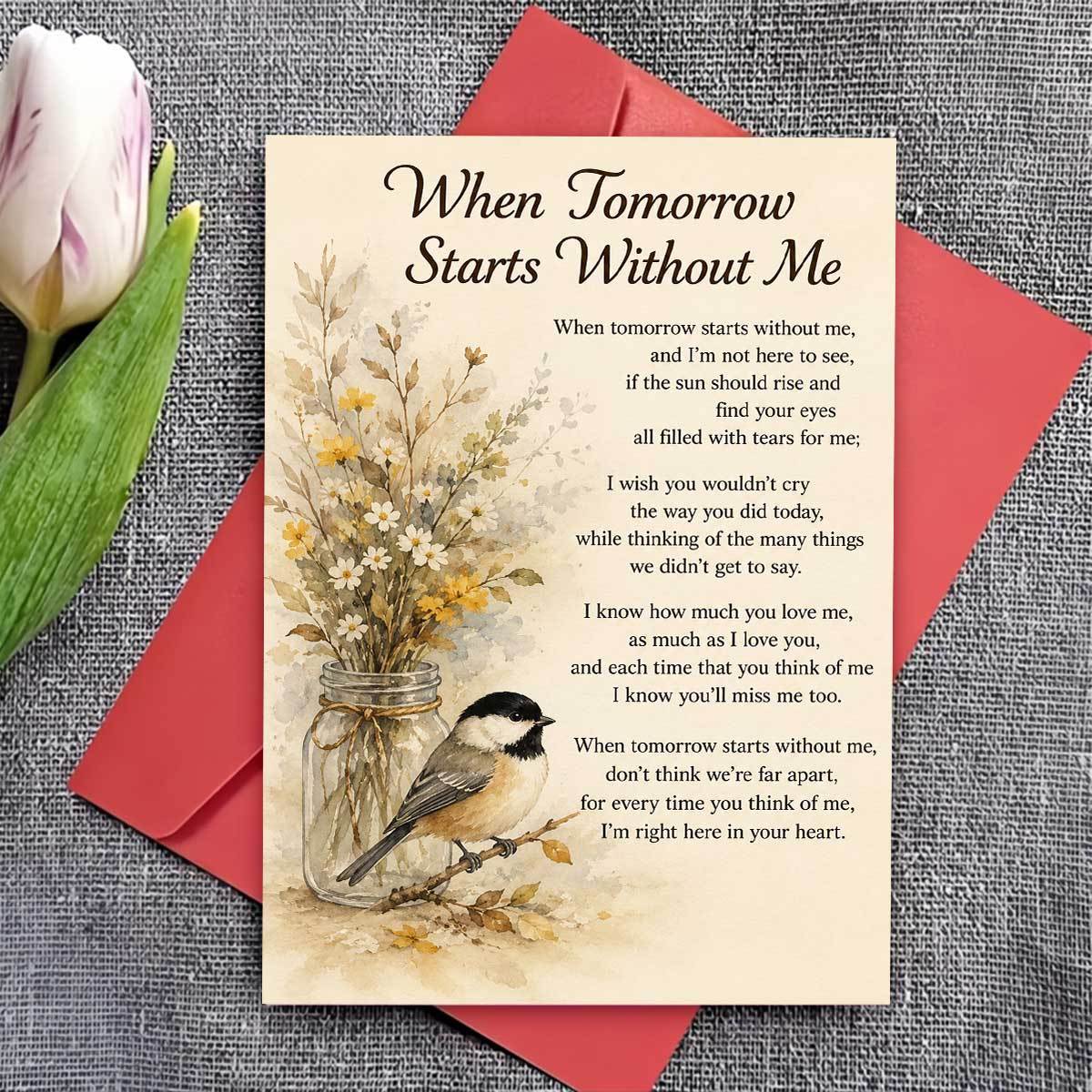 TEMU 1set(an Envelope And A Card) Soft Watercolor Bird Sympathy Card, Condolence Card, When Tomorrow Starts Without Me, Gentle Jar Flowers And Bird,