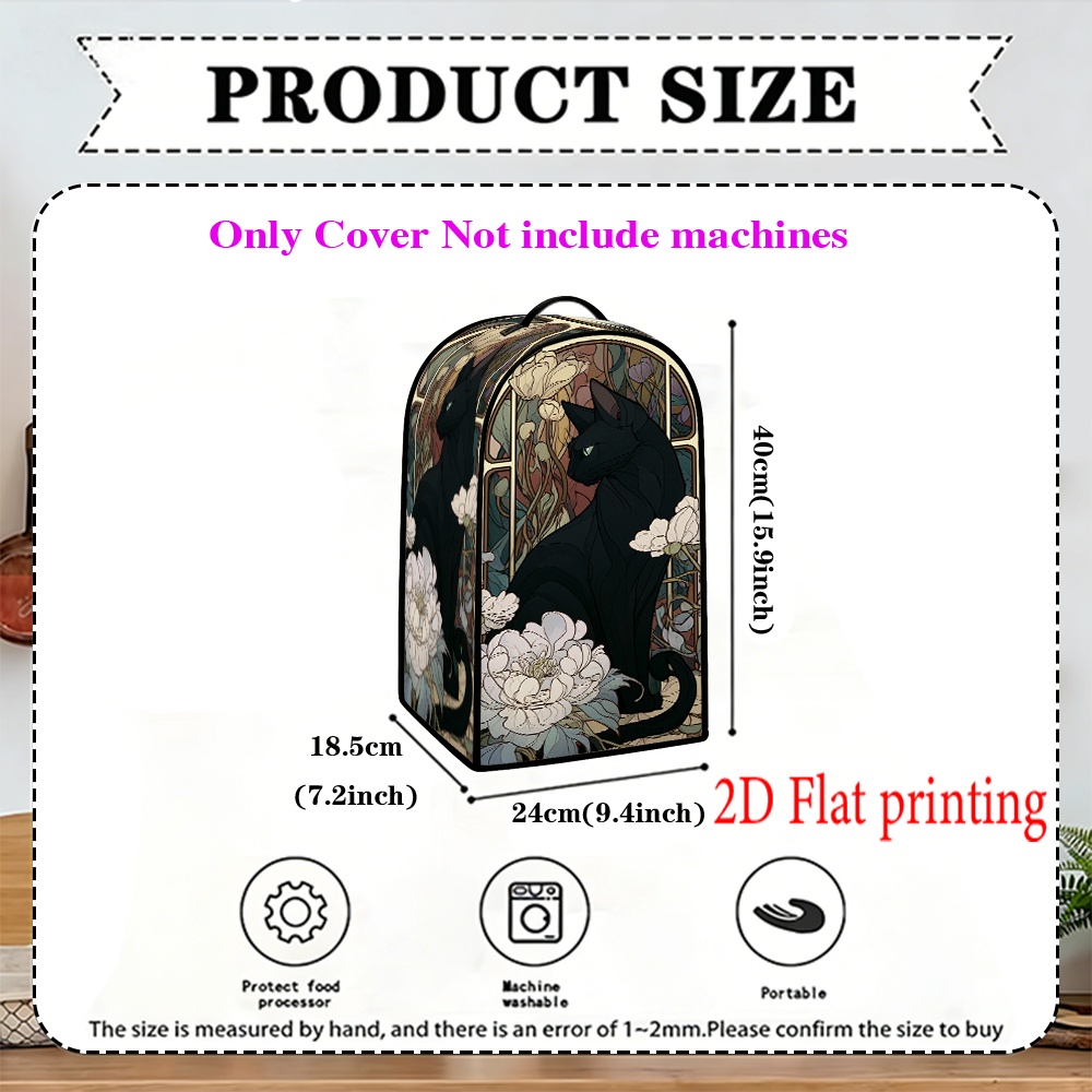 TEMU 2d Flat 1pc Blender Cover_coffee Machine Cover Floral Black Cat Illustration Pattern Blender Cover, Kitchen Appliance Dust Cover With Top Handle