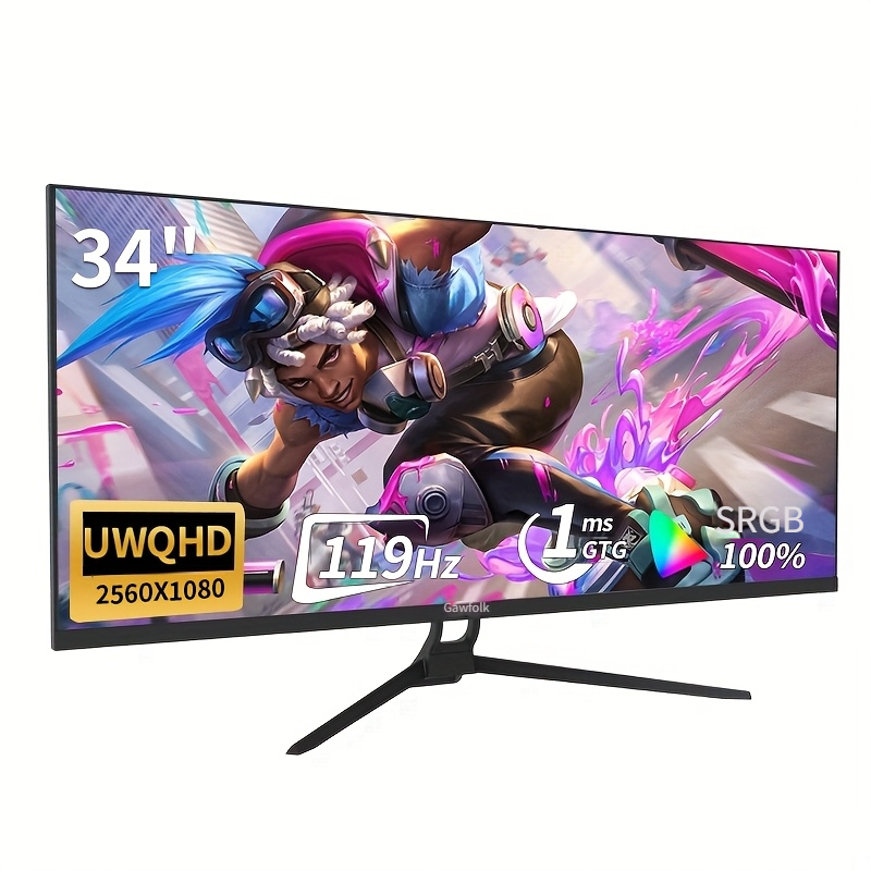 Gawfolk 34-inch Ips Gaming Monitor 2k Resolution (2560x1080) 119hz High Refresh Rate Ideal For Office Or Gaming Ultra-wide Display Equipped With Dp+hdtv Ports For