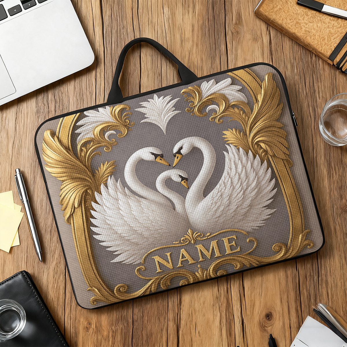 Customized Swan Frame Pattern Large Laptop Bag