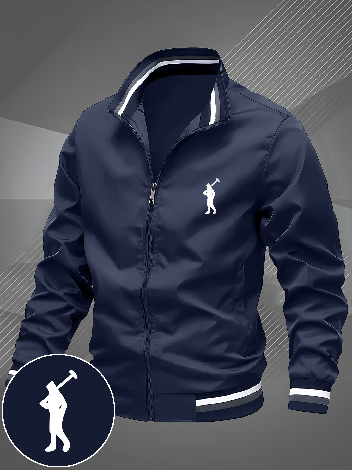 american   mens baseball jacket popular fashion piano shadow pattern casual outdoor jacket striped rib details