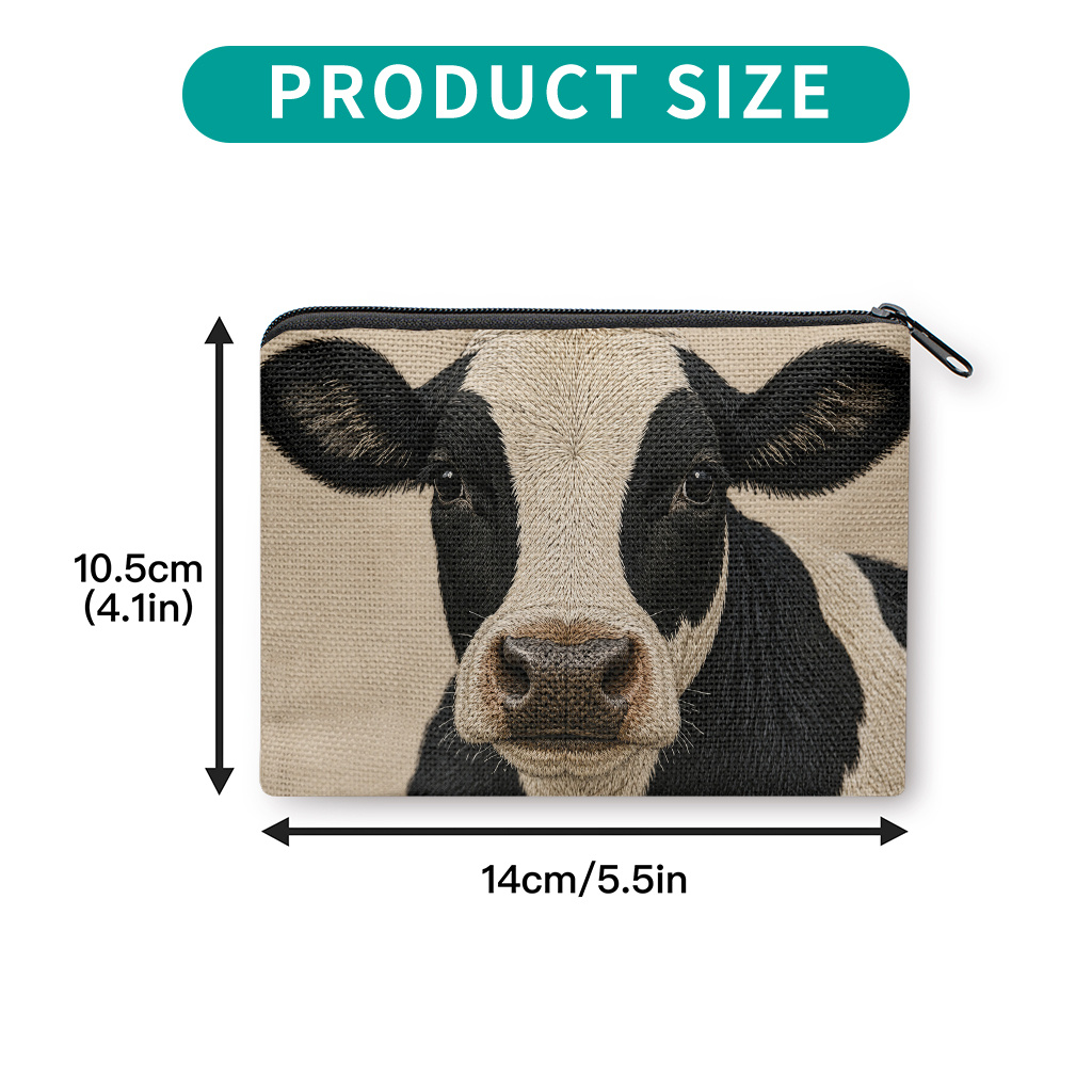TEMU Porte-monnaie 1pc, Portrait de vache réaliste, Impression double face, Fermeture éclair, Petit sac de rangement portable pour clés, écouteurs et