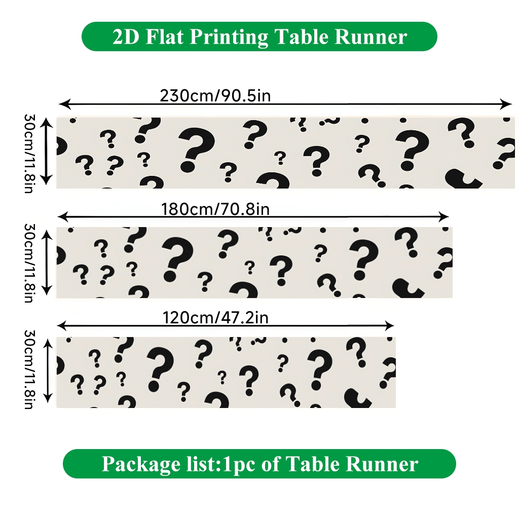 TEMU 2d Flat Printing Table Runner 1pc, Question Marks Scattered Polyester Rectangular Table Runner, Suitable For Birthday Parties, Wedding Table