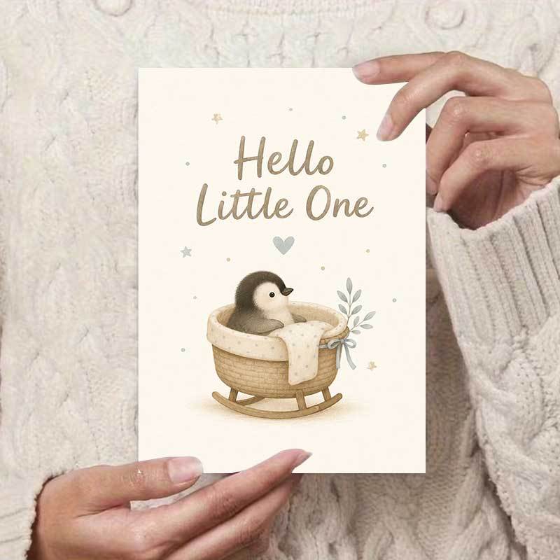 Cute Penguin Greeting Card for New Arrival Celebrations