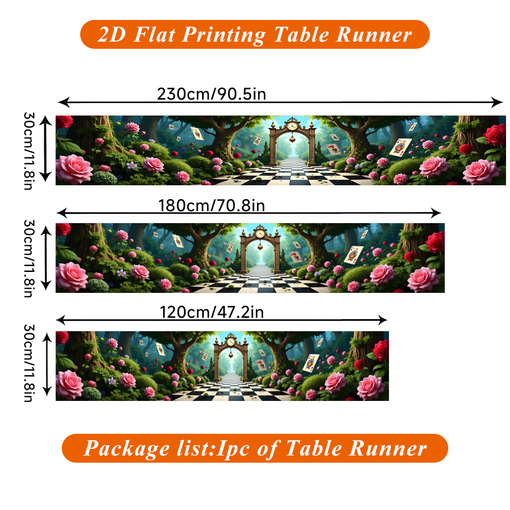 TEMU 2d Flat Printing Table Runner 1pc, Alice Wonderland Inspired Scene Polyester Table Runner, Runner For Home Party Centerpiece, Fits Modern