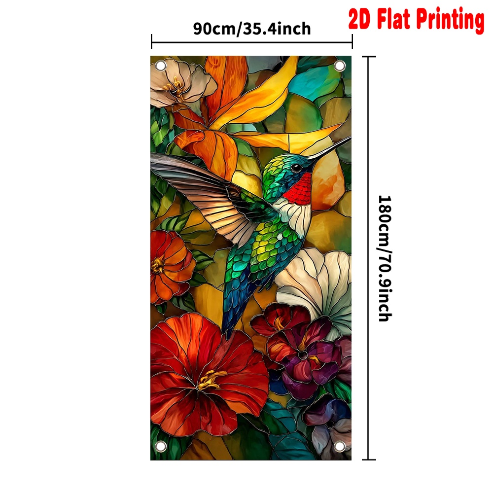 TEMU 2d Flat, 2d Door Banner, 2d Flat 1pc Door Banner Colorful Hummingbird With Flowers Polyester Ideal For Living Room Outdoor Decor For Bedroom