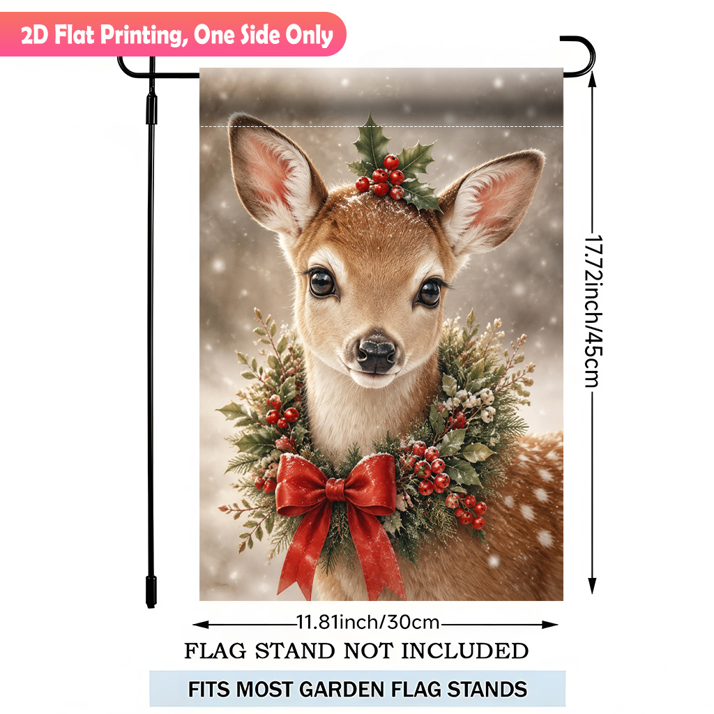 TEMU 2d Flat - 2d Flat Printing Garden Flag 1pc, Christmas Themed Animal Decoration Durable Polyester Outdoor Patio Decoration, Outdoor Patio Flags,