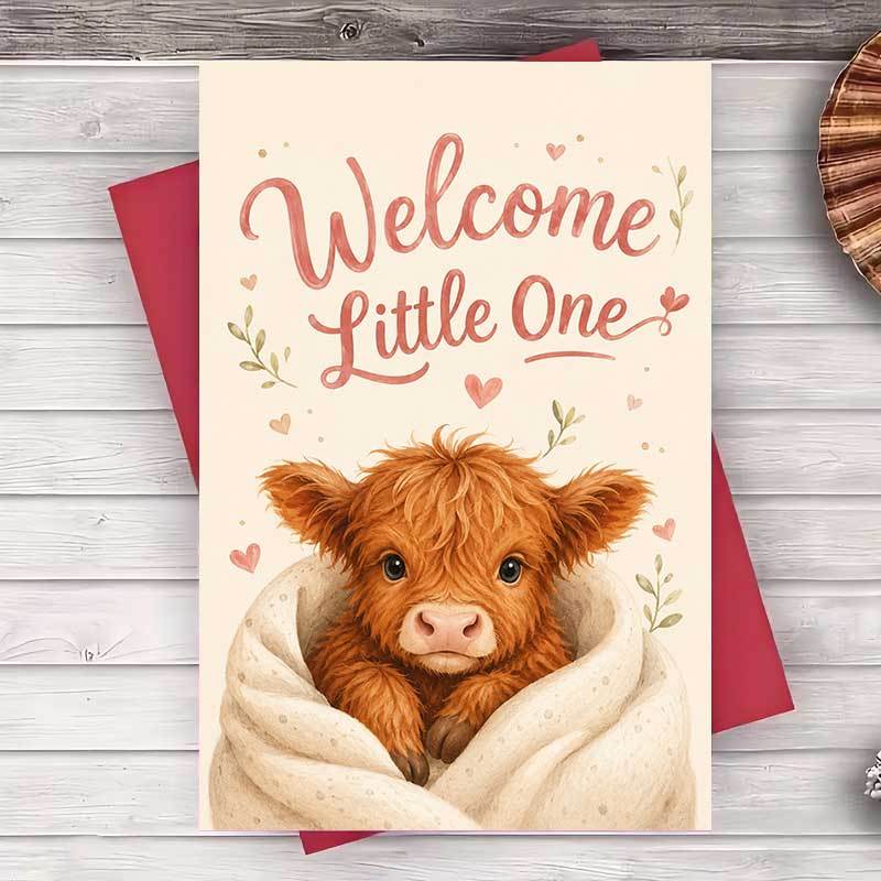 TEMU 1 Envelope And 1 Greeting Cardcute Highland Cow Greeting Card For New Arrival Celebration And Baby Shower Gift For Greeting Card