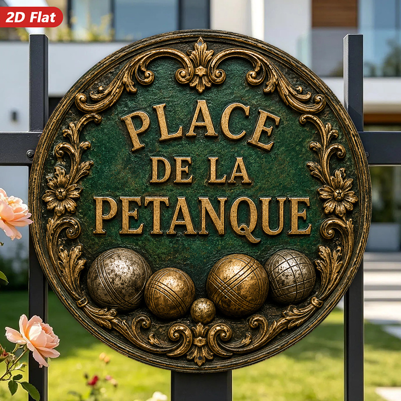 TEMU Plaque murale décorative ronde en métal, 1 pièce, style vintage, artisanat en métal, peinture décorative ronde, avec "PLACE de LA PETANQUE",