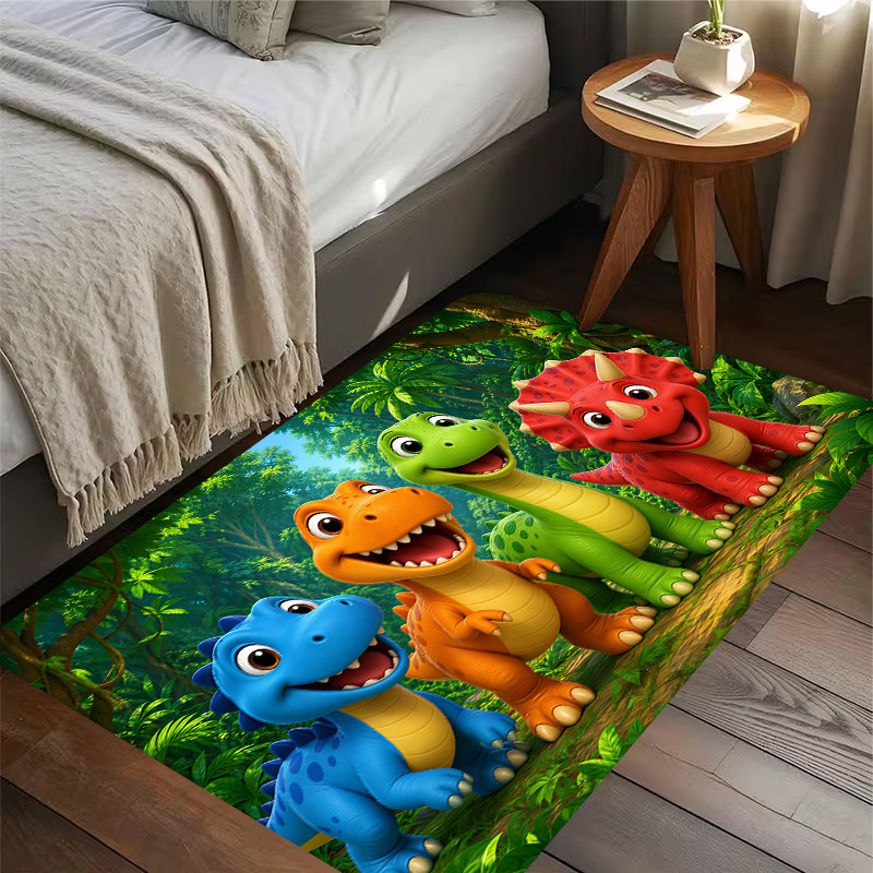TEMU Lot de 1 pièce, Impression 2D à plat, Tapis de chevet antidérapant dinosaure de dessin animé pour chambres à coucher, Parfaitement adapté pour