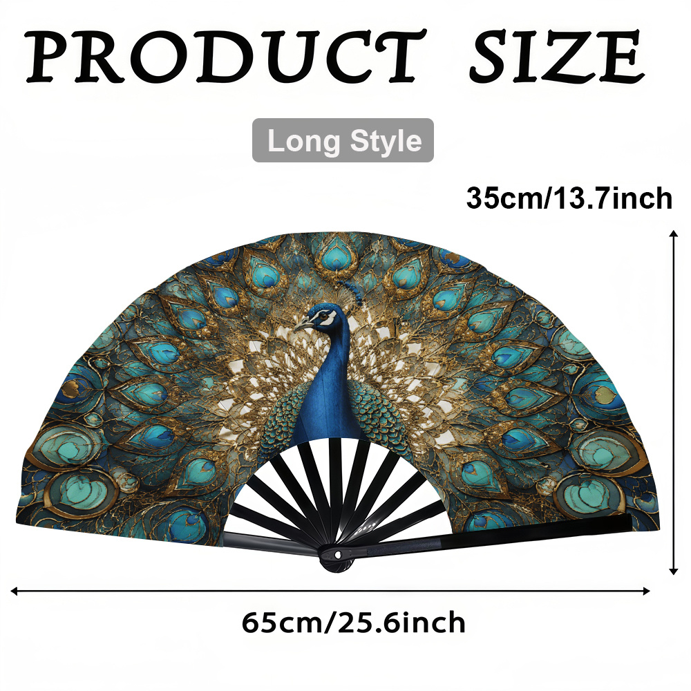 TEMU Éventail pliant pour femme avec motif de bleu à queue déployée dorée. Un éventail pliant élégant parfait pour les fêtes et les festivals de