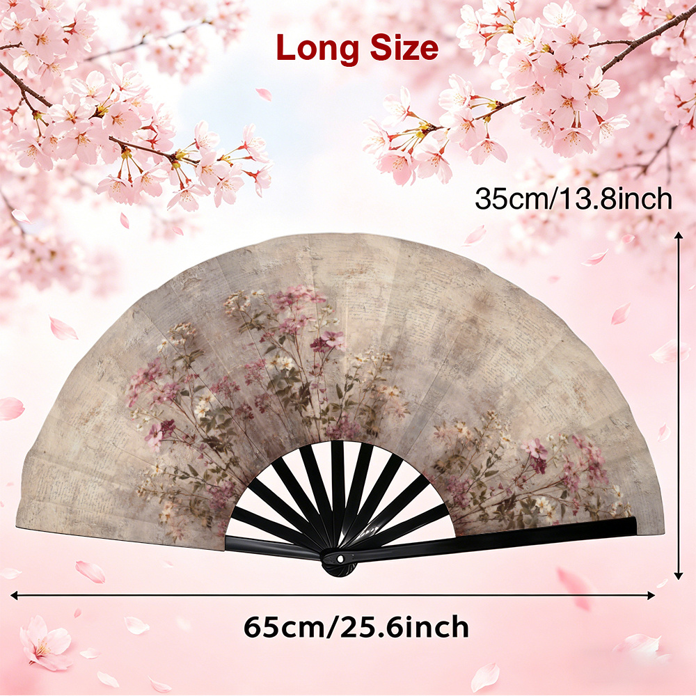 TEMU Elegant Floral Arch Pattern Folding Fan, Retro Scheme Showcasing Oriental Charm, Lightweight And Portable Suitable For Daily Handheld Use And