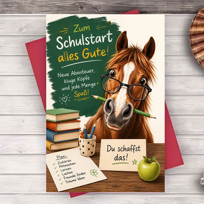 TEMU 1 Envelope And 1 Greeting Card Cute Horse Greeting Card For And Encouragement Note For Students Flat Stationery For School And Exam Motivation