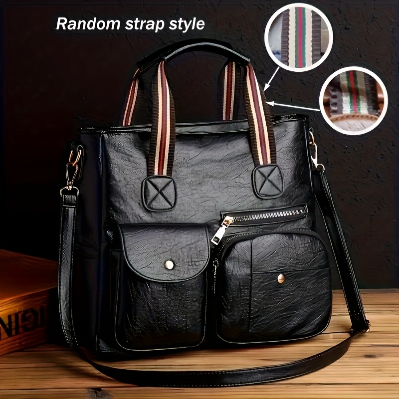 TEMU Women's Fashion Solid Brown Vintage Shoulder Bag With Multiple Pockets & Compartments, Versatile Unique Soft Large-capacity Crossbody Bag With