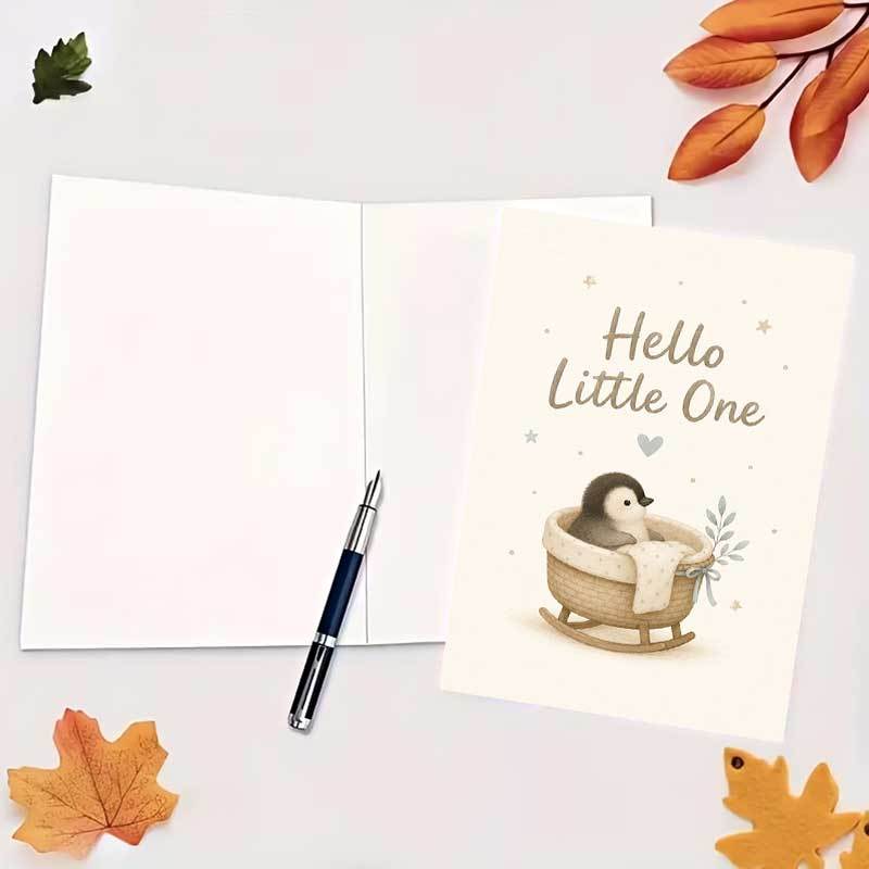 Cute Penguin Greeting Card for New Arrival Celebrations
