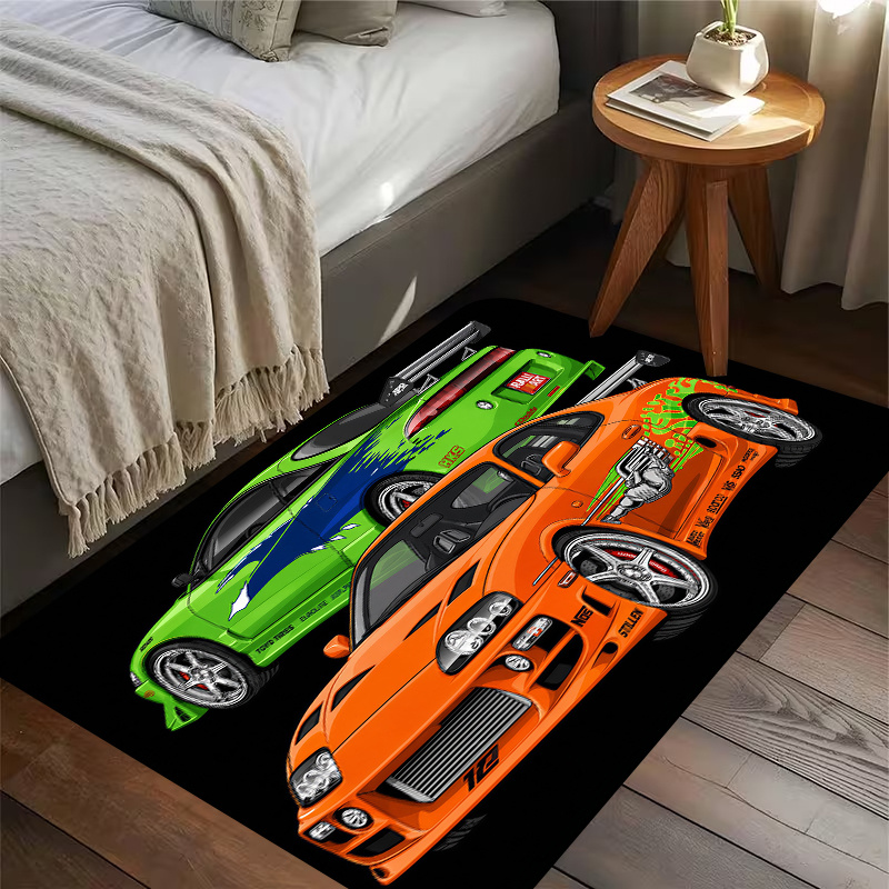 TEMU 1pc, 2d Flat Printing, 2 Styles Of Modified Sports Car Bedside Floor Mats, Kitchen And Dining Room Decor, Indoor And Outdoor Home Party